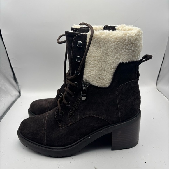 Marc Fisher Lansly Brown Lace-Up Booties Fur Lining Size 9 - Picture 4 of 11